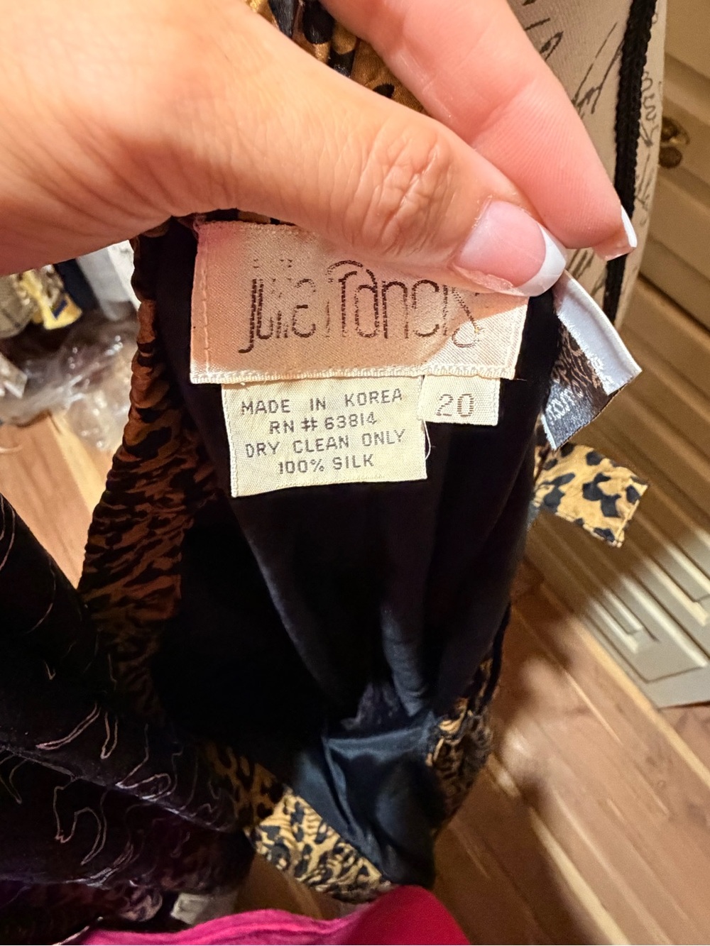 Vintage Julie Francis Silk Leopard Print 2Pc Set Top 16 Fully Lined Pants 20 - Picture 7 of 7